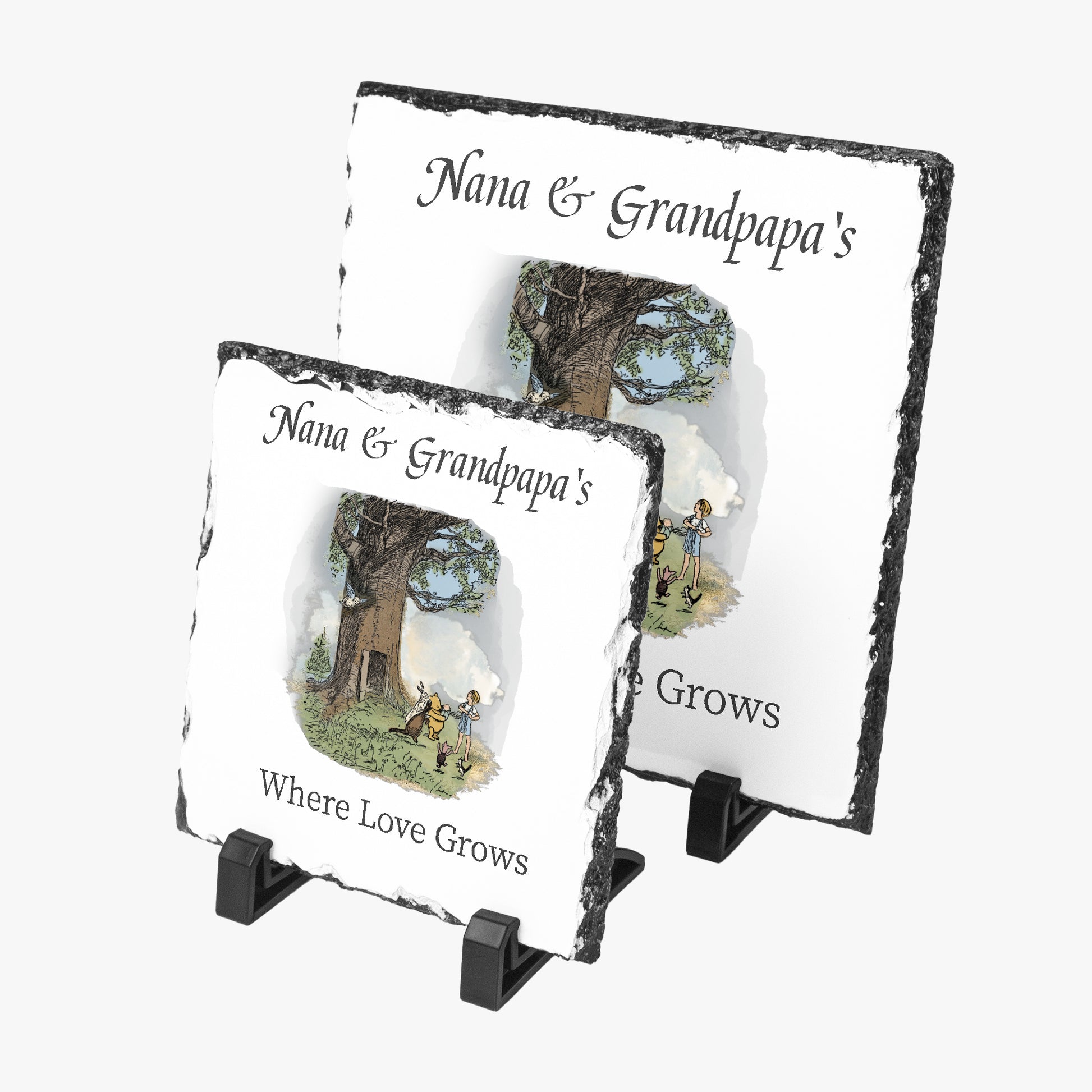 Nana & Granpapa's Where Love Grows Classic Pooh Slate Sign  showing both sizes for comparison