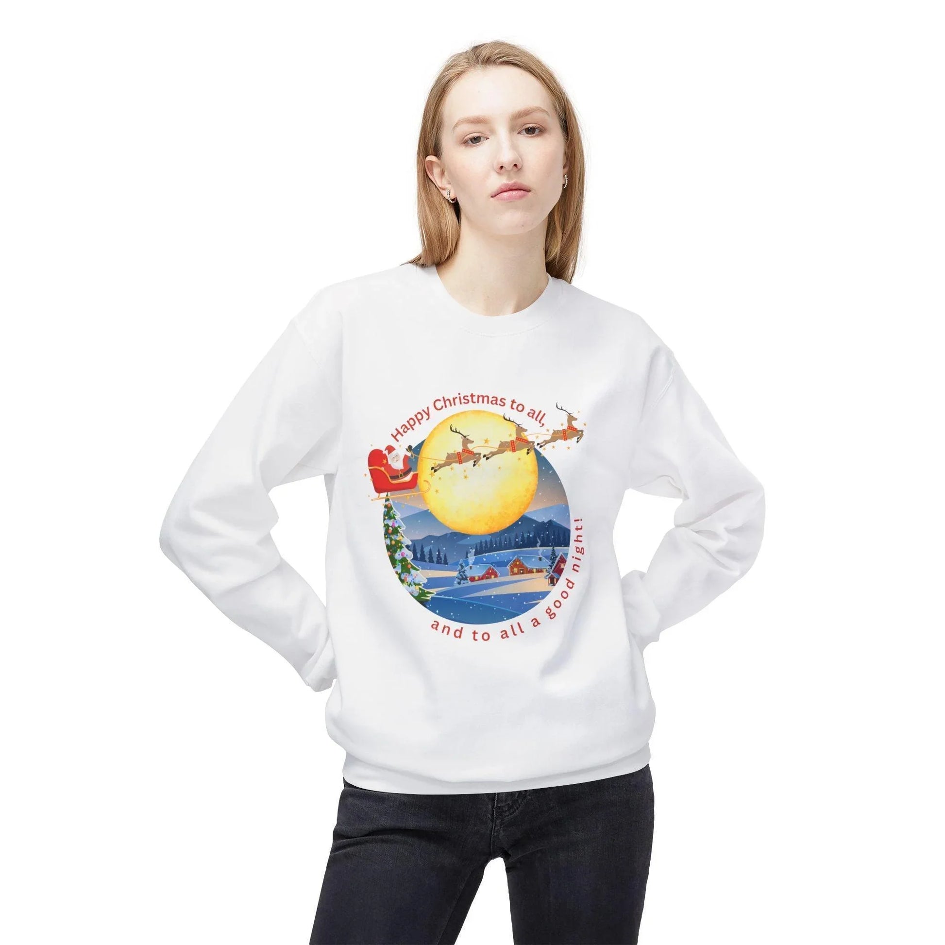🎅 Happy Christmas to All! 🌕 Unisex Fleece Sweatshirt ✨ Wishing you a magical Christmas Eve! - Whippie's