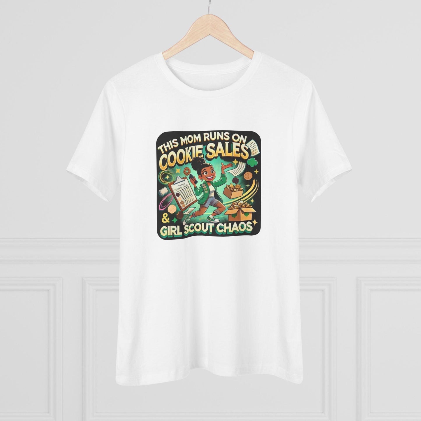 This Mom Runs on Cookies and Girl Scout Chaos - Women's Tee - Embrace the Girl Scout Hustle! (Leader Edition) - Whippie's