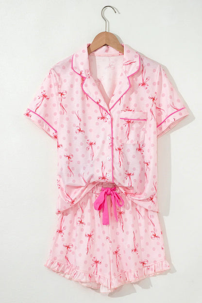 Contrast Piping Cute Pajamas | Cherries, Polka Dot, White Floral, Pink Floral