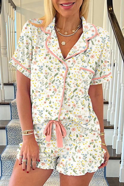 Contrast Piping Cute Pajamas | Cherries, Polka Dot, White Floral, Pink Floral