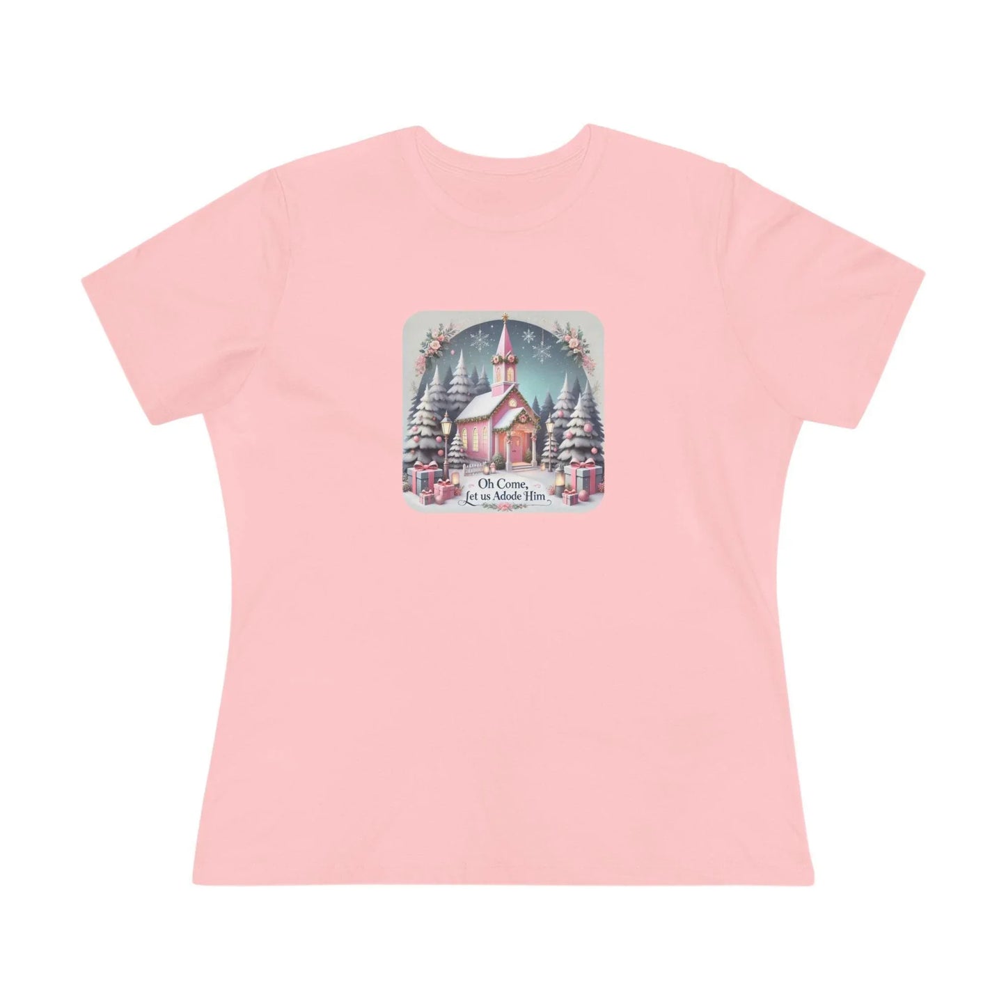 💖⛪ Pink Church - Oh Come, Let Us Adore Him ❄️🎁 - Women's Softstyle Tee - Whippie's