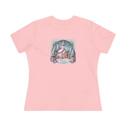 💖⛪ Pink Church - Oh Come, Let Us Adore Him ❄️🎁 - Women's Softstyle Tee - Whippie's