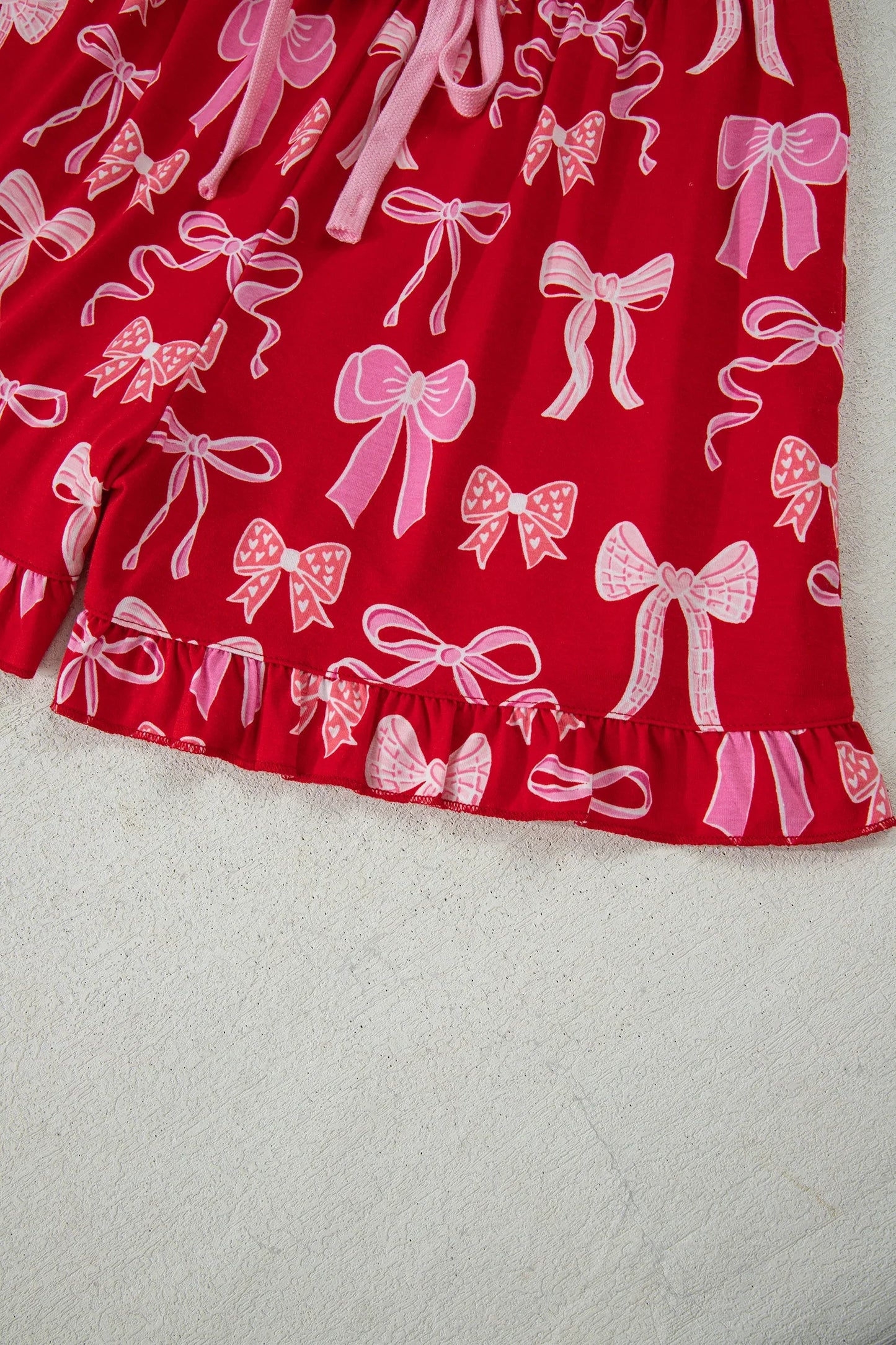 Red Sweet Bow Pajamas Ruffled Shirt Shorts Set