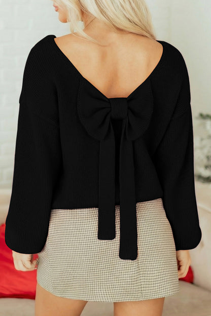 Festive Bow Sweater | Backless Bubble Sleeve