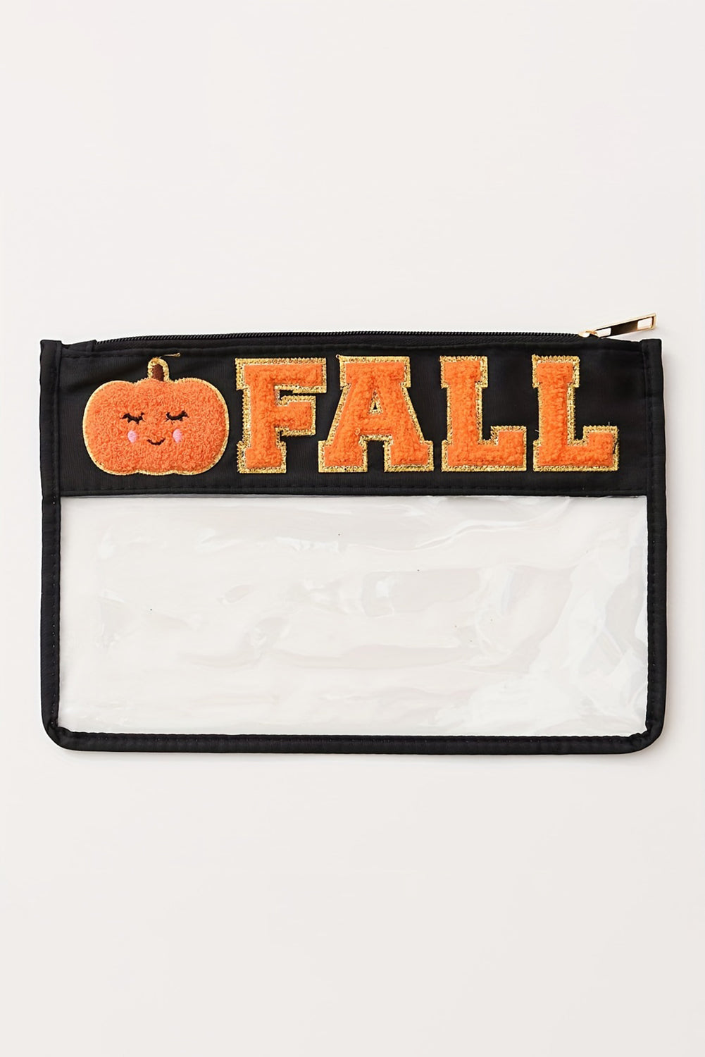 Orange Fall Pumpkin Chenille Clear Zip Pouch