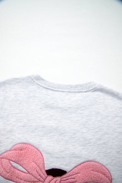 Football Bow Sweatshirt | Light Grey Embroidered Game Day Top