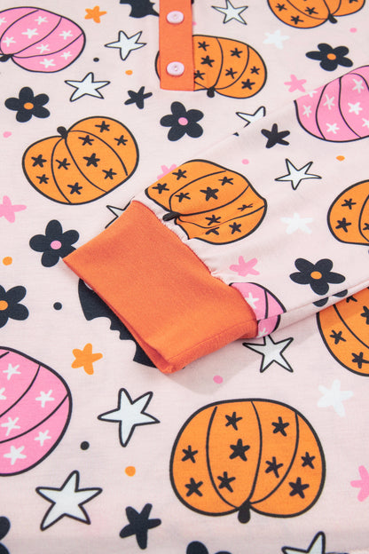 Pink Halloween Pumpkin Print Long Sleeve Lounge Set