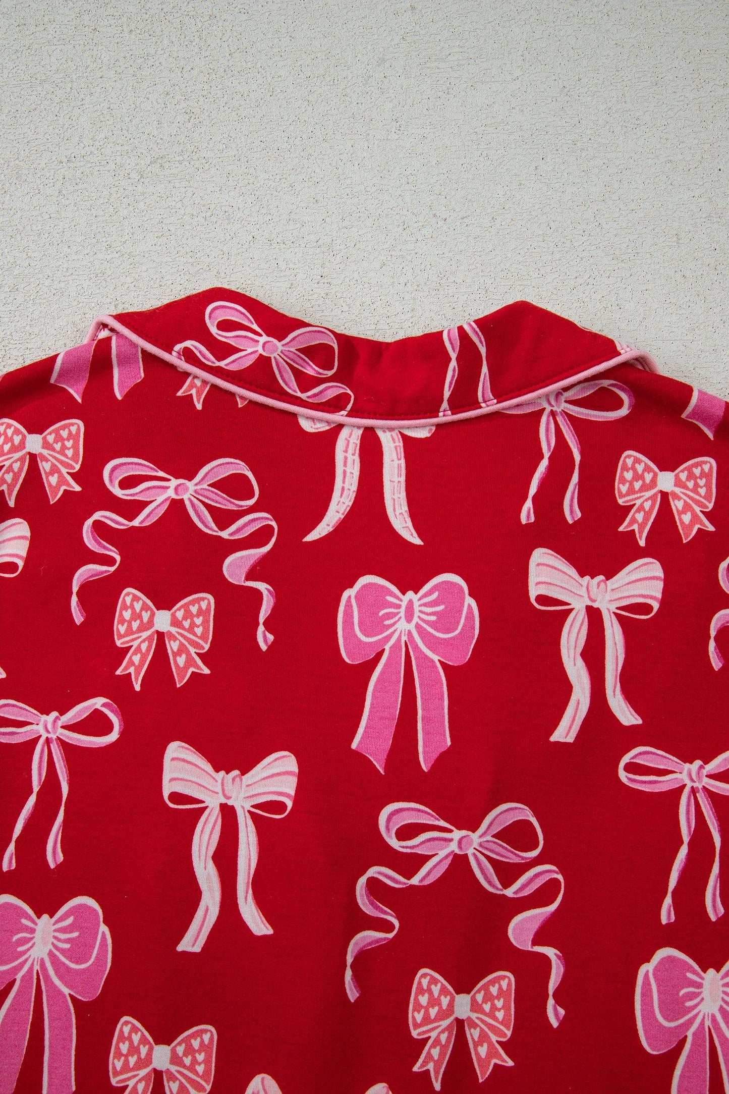 Red Sweet Bow Pajamas Ruffled Shirt Shorts Set