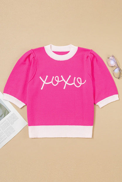 XOXO Sweater – Bright Pink Embroidered Valentine’s Sweater
