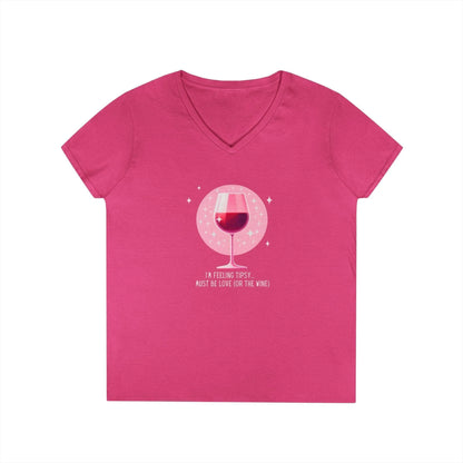 💖 I'm Feeling Tipsy... Must Be Love (or the Wine) 🍷 Ladies' V-Neck Tee ✨ Celebrate love and wine! - Whippie's