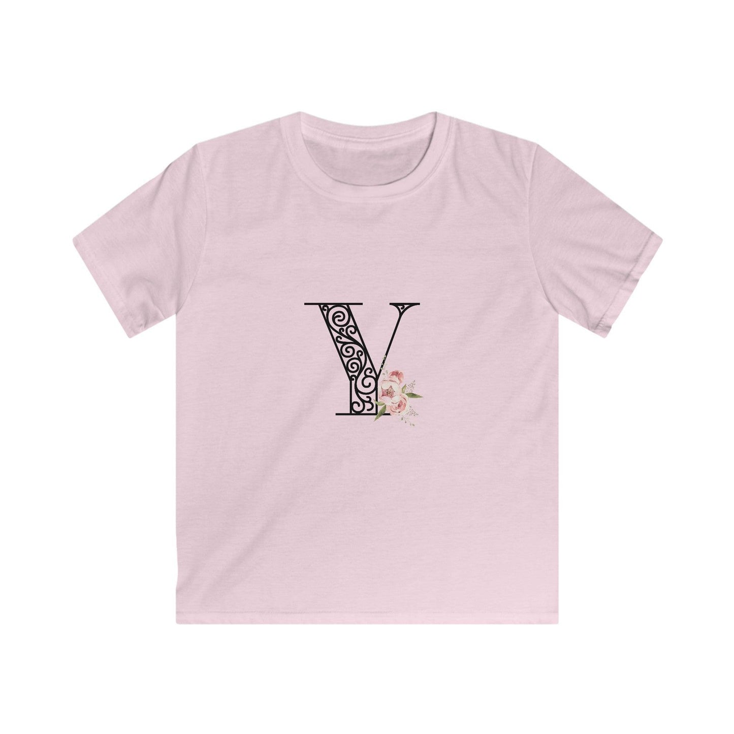 Floral Letters: Letter Y - Kids Softstyle Tee - Whippie's