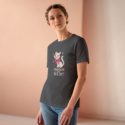 Pardon Mon Éclat White Sparkly Cat with Pink Bow Women's Tee