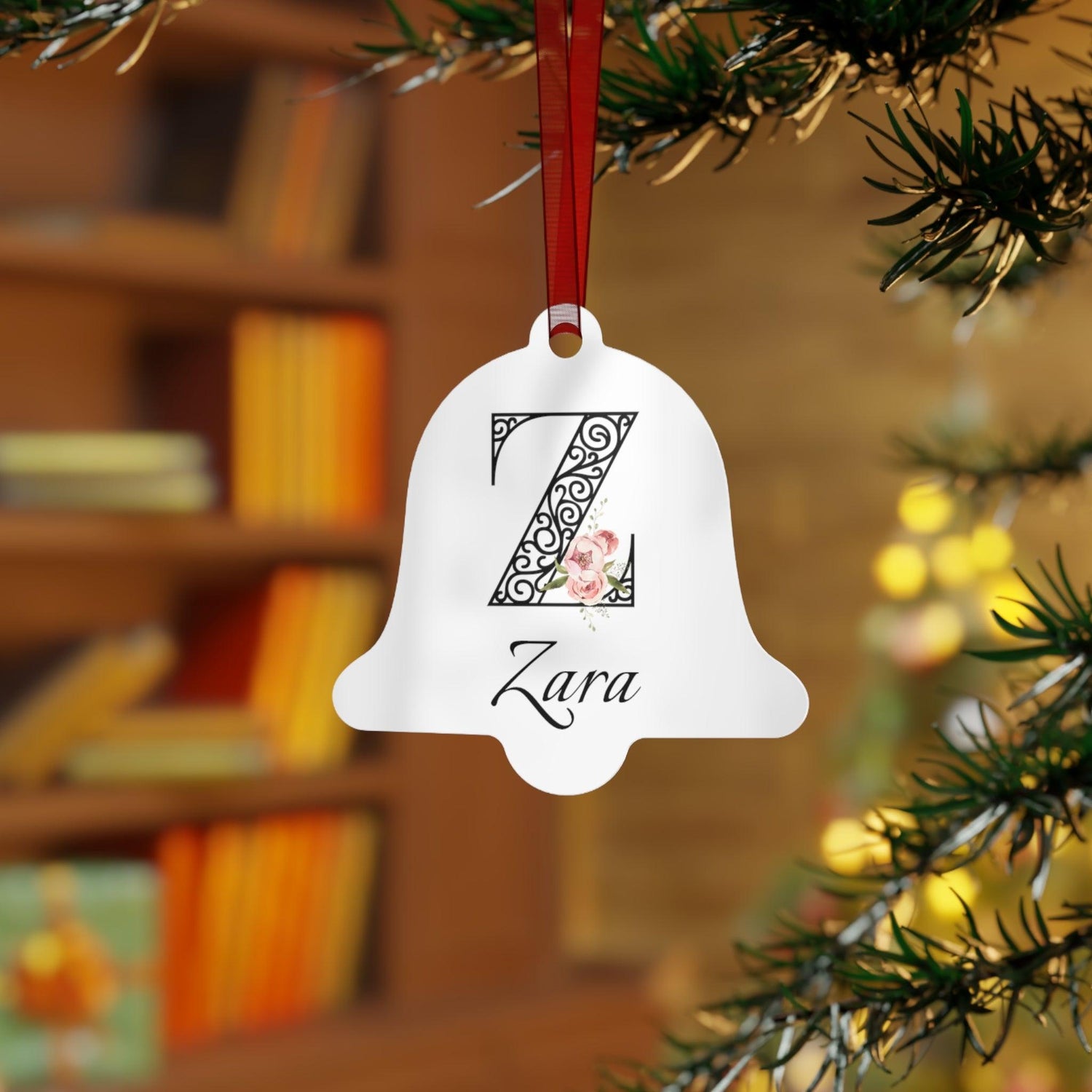 Floral Letters: Letter Z - Peony Metal Christmas Ornament - Personalizable - Whippie's