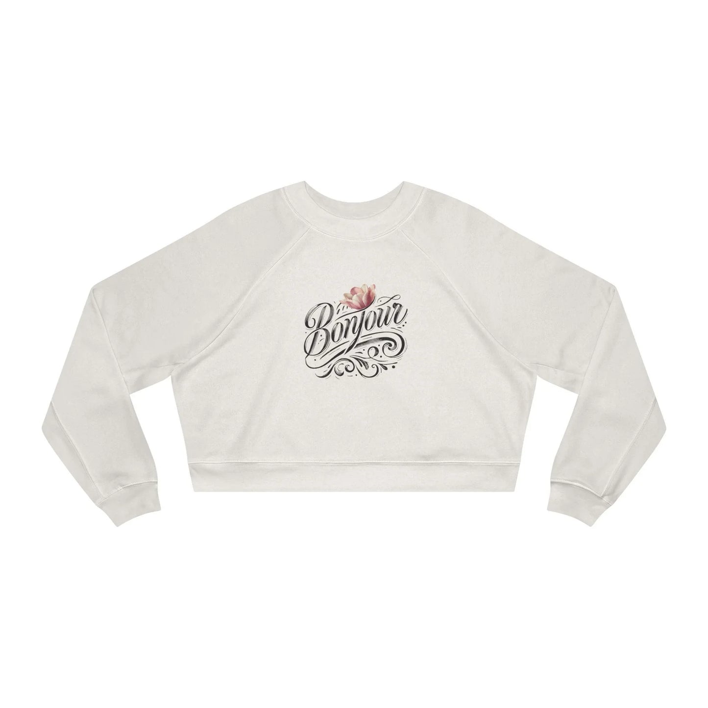 Bonjour! Cropped Fleece Pullover 🌷✨ Women's Cozy Sweatshirt 💖 - Whippie's