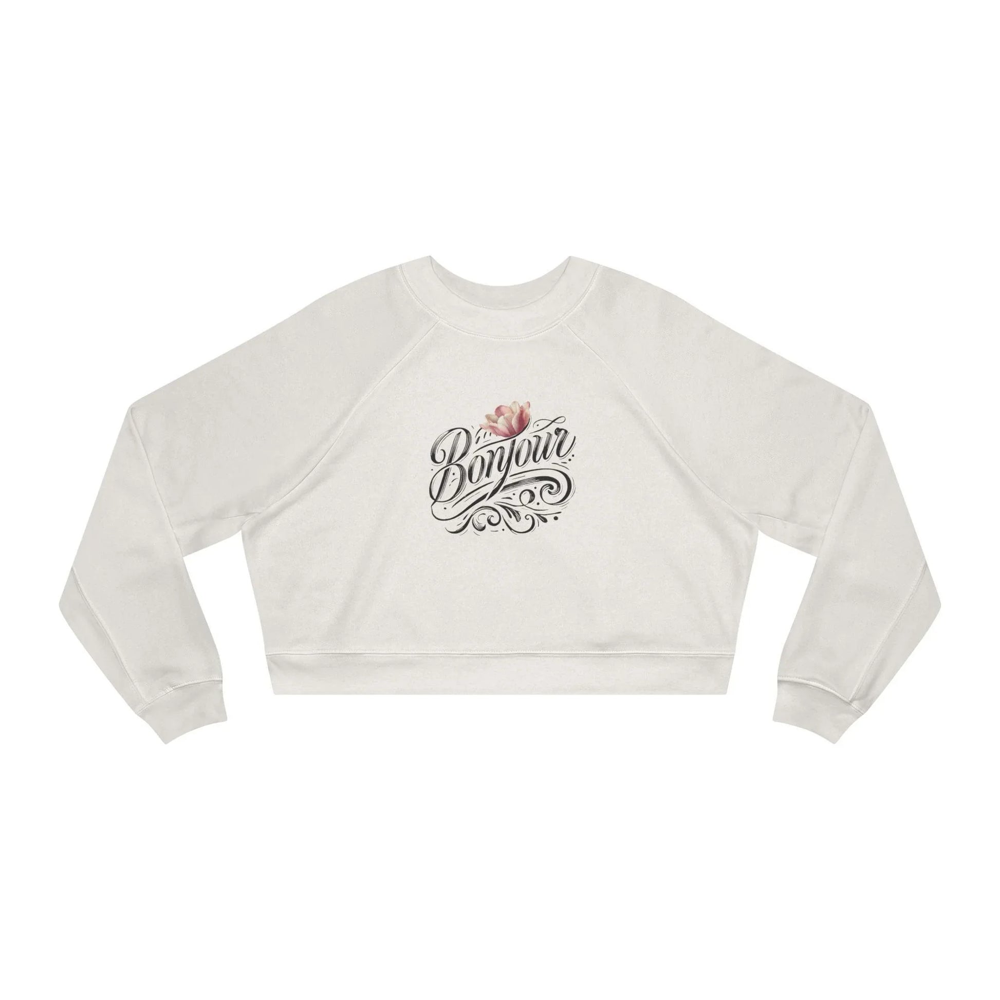 Bonjour! Cropped Fleece Pullover 🌷✨ Women's Cozy Sweatshirt 💖 - Whippie's