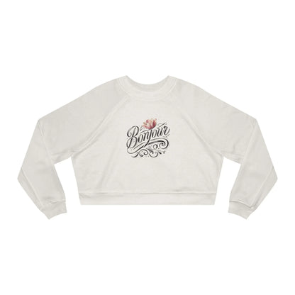 Bonjour! Cropped Fleece Pullover 🌷✨ Women's Cozy Sweatshirt 💖 - Whippie's