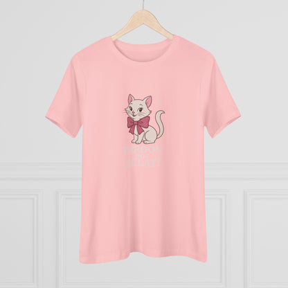 Pardon Mon Éclat White Sparkly Cat with Pink Bow Women's Tee