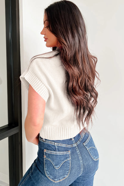 White Valentine's Heart Cropped Short Sleeve Sweater