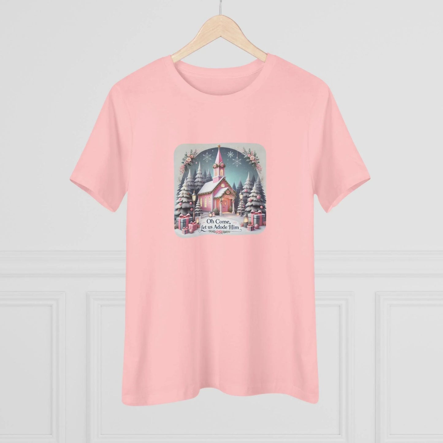 💖⛪ Pink Church - Oh Come, Let Us Adore Him ❄️🎁 - Women's Softstyle Tee - Whippie's