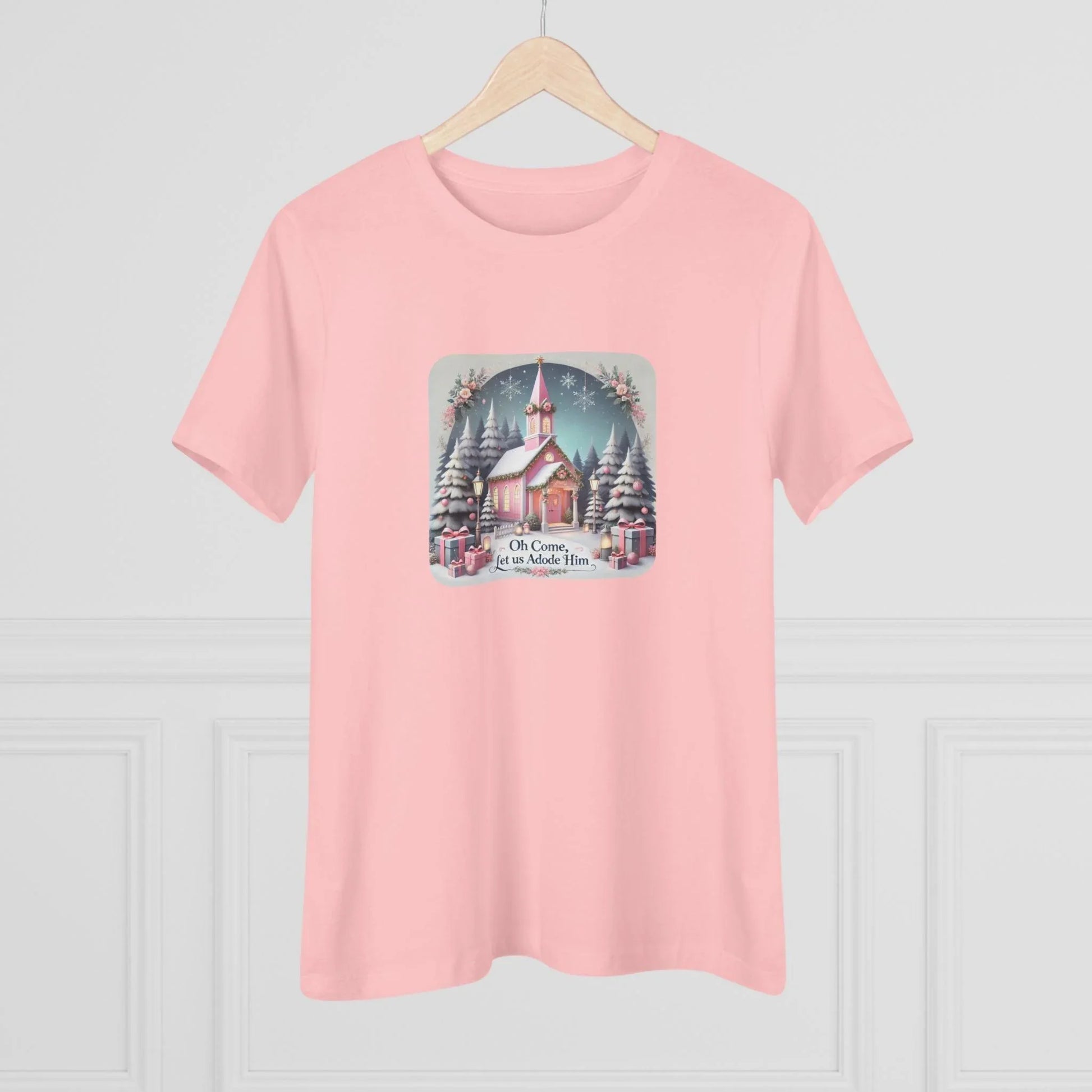💖⛪ Pink Church - Oh Come, Let Us Adore Him ❄️🎁 - Women's Softstyle Tee - Whippie's