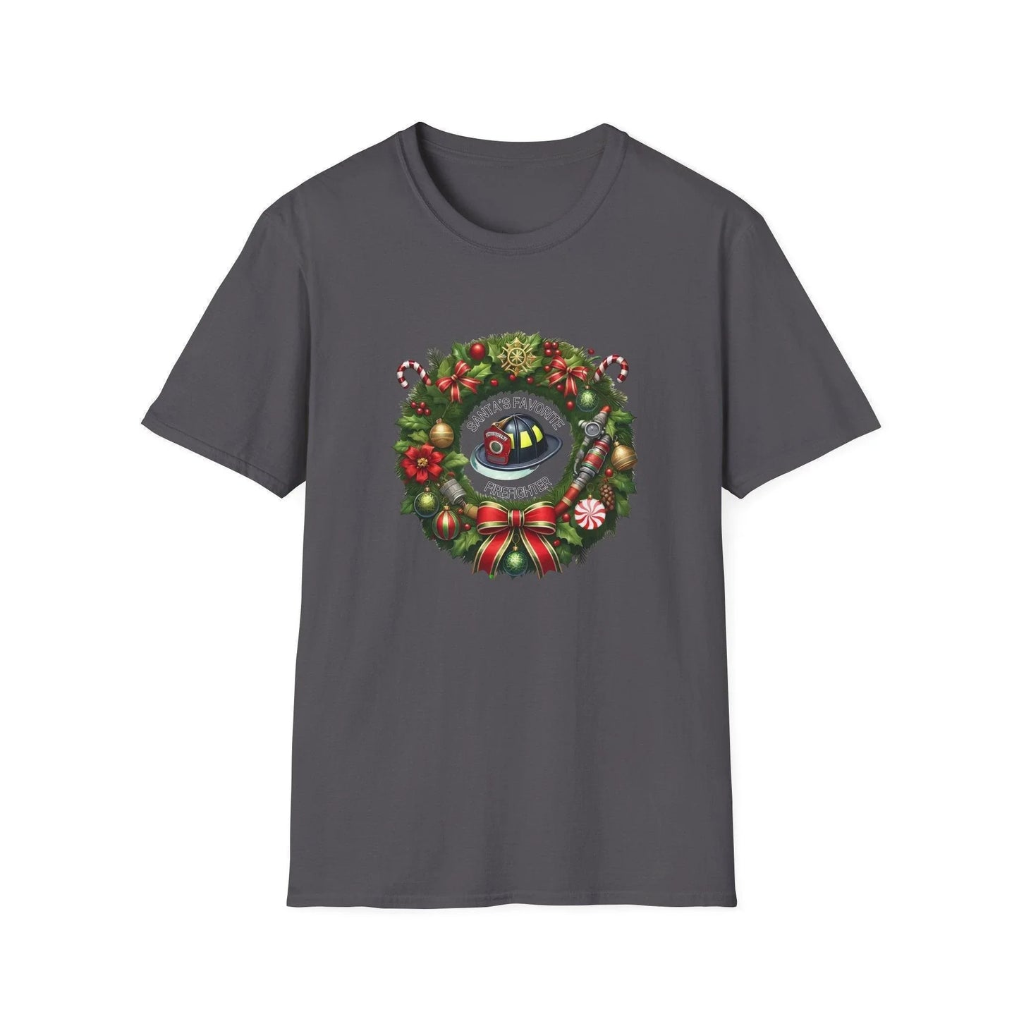 Santa's Favorite Firefighter - Wreath - Unisex Tee 🔥🎅 - Whippie's