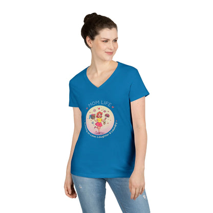 Mom Life: Running on Love, Laughter & Laundry V-Neck T-Shirt - Whippie's