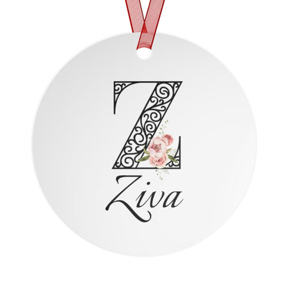Floral Letters: Letter Z - Peony Metal Christmas Ornament - Personalizable - Whippie's