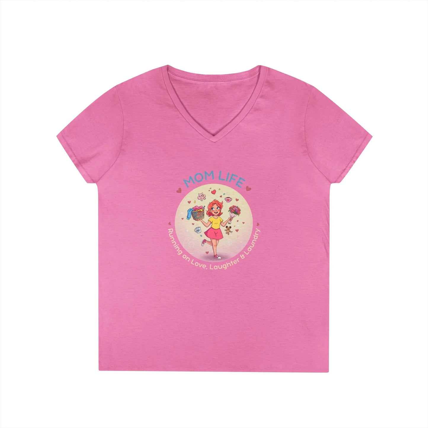 Mom Life: Running on Love, Laughter & Laundry V-Neck T-Shirt - Whippie's