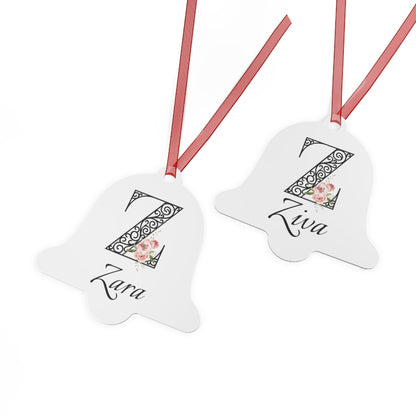 Floral Letters: Letter Z - Peony Metal Christmas Ornament - Personalizable - Whippie's