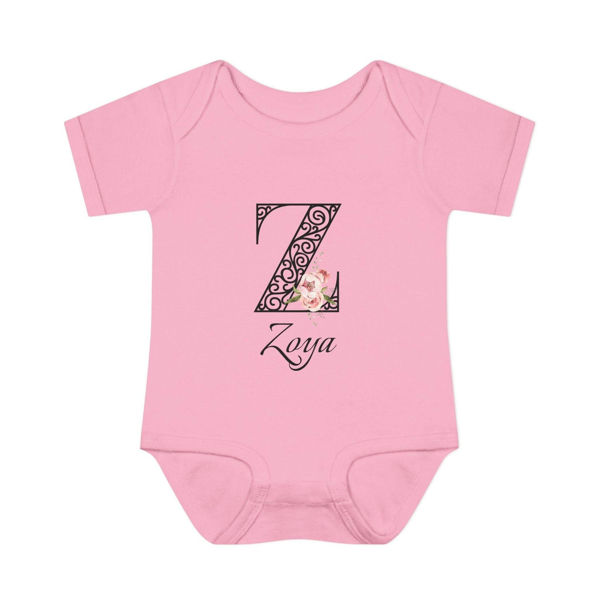 Floral Letters: Letter Z - Peony Baby Onesie - Personalizable - Whippie's