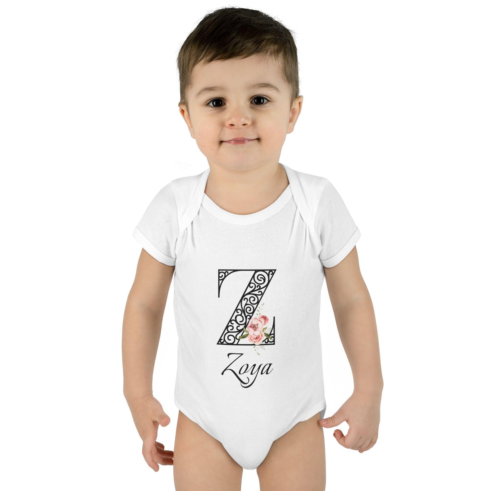 Floral Letters: Letter Z - Peony Baby Onesie - Personalizable - Whippie's