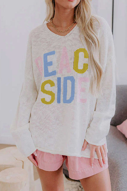 Beach Side V-Neck Sweater | White Lightweight Knit Tunic
