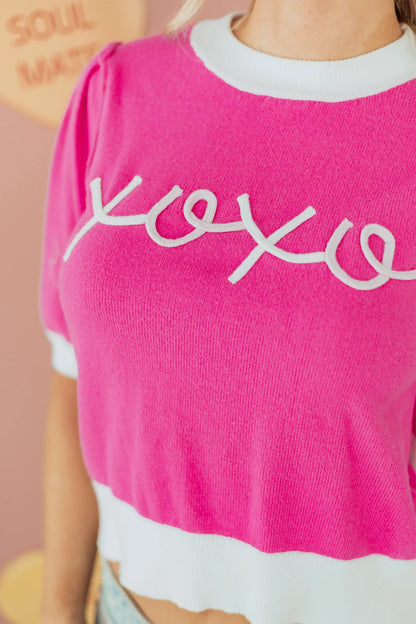 XOXO Sweater – Bright Pink Embroidered Valentine’s Sweater