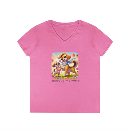 Blessed Mamma - Dog and Puppy 🐶💐 Ladies' V-Neck Tee 💖 - Whippie's