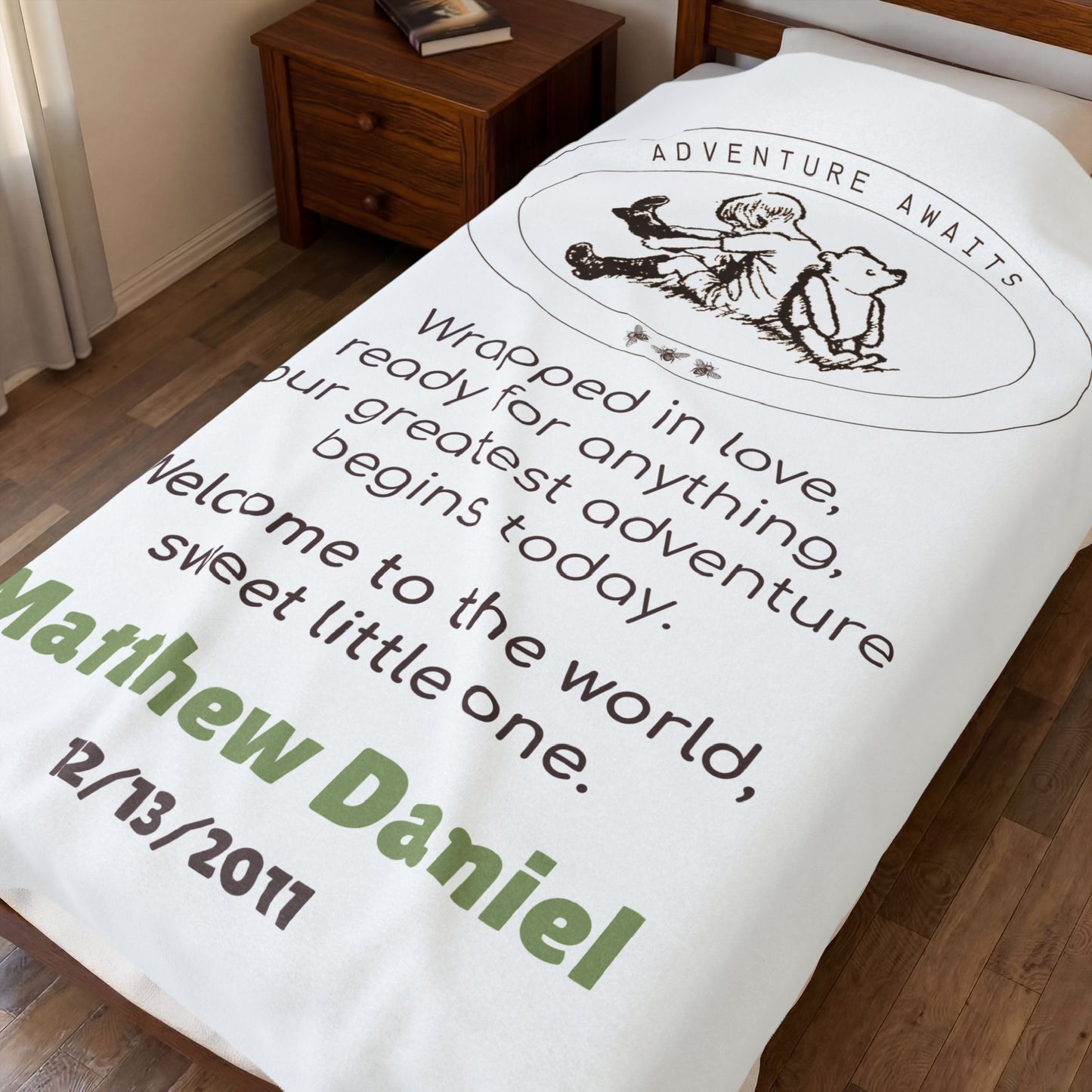 Classic Pooh Blanket | Personalized Adventure Awaits Velveteen Blanket