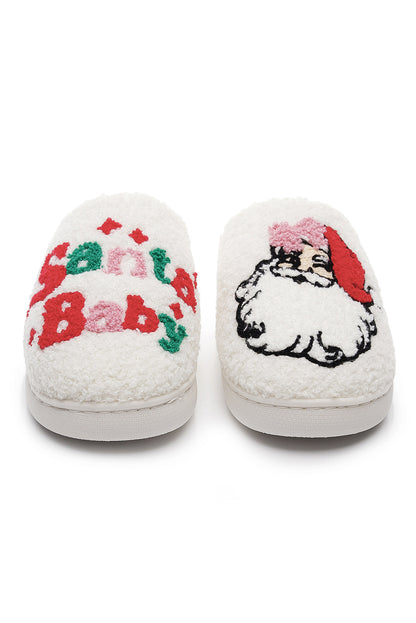 White Plush Santa Baby Christmas House Slippers
