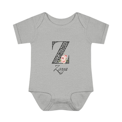Floral Letters: Letter Z - Peony Baby Onesie - Personalizable