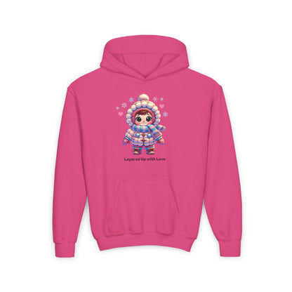 Layered Up with Love (girl) - Cozy Comfort for Kids! ❄️💖 Youth Heavy Blend Hooded Sweatshirt - Whippie's