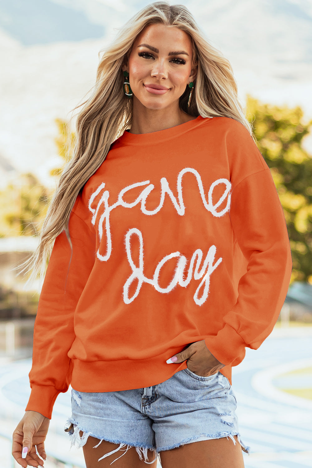 White Tinsel Game Day Drop Shoulder Sweatshirt