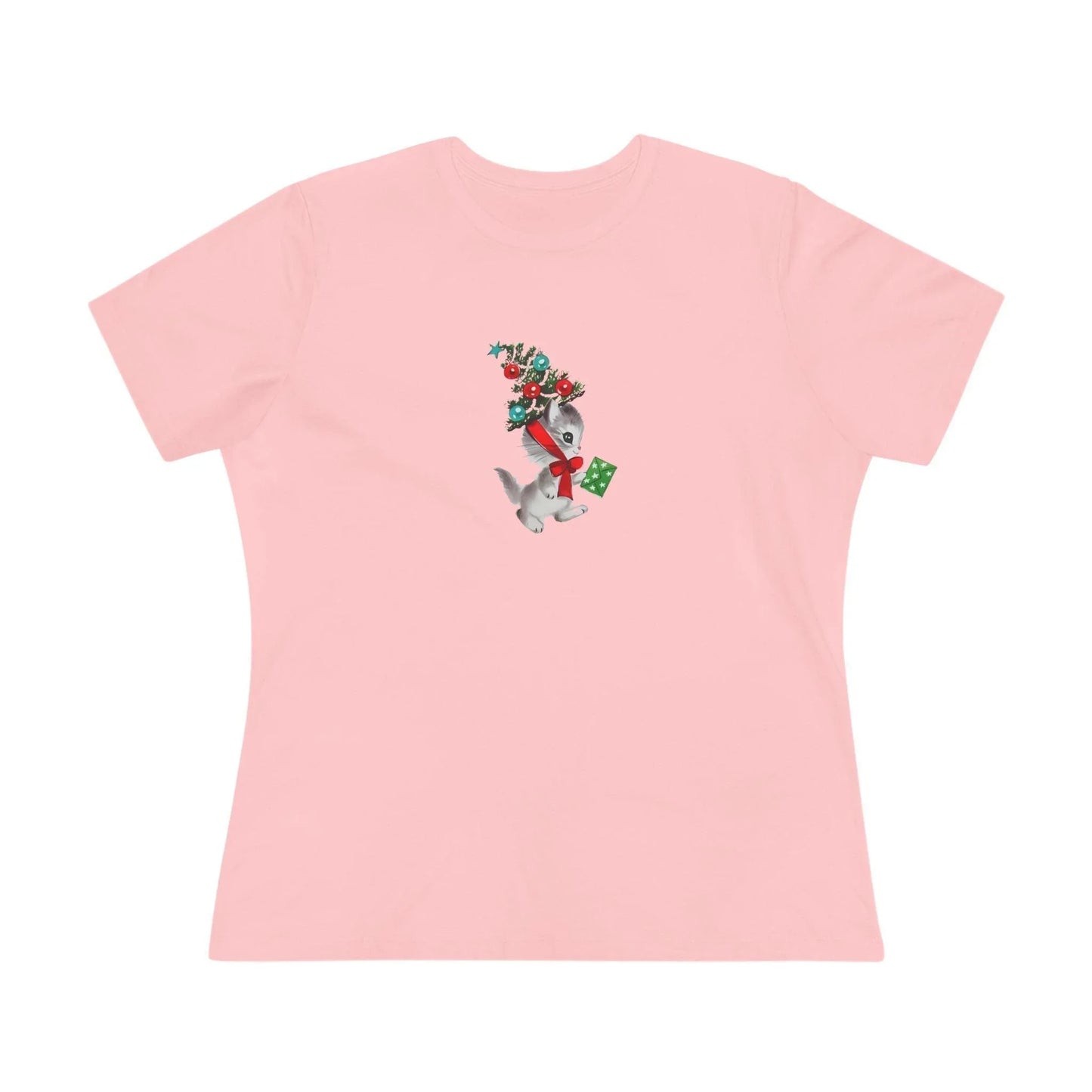 Retro Kittie with Tinsel Christmas Tree Hat - Women's Tee - Whippie's