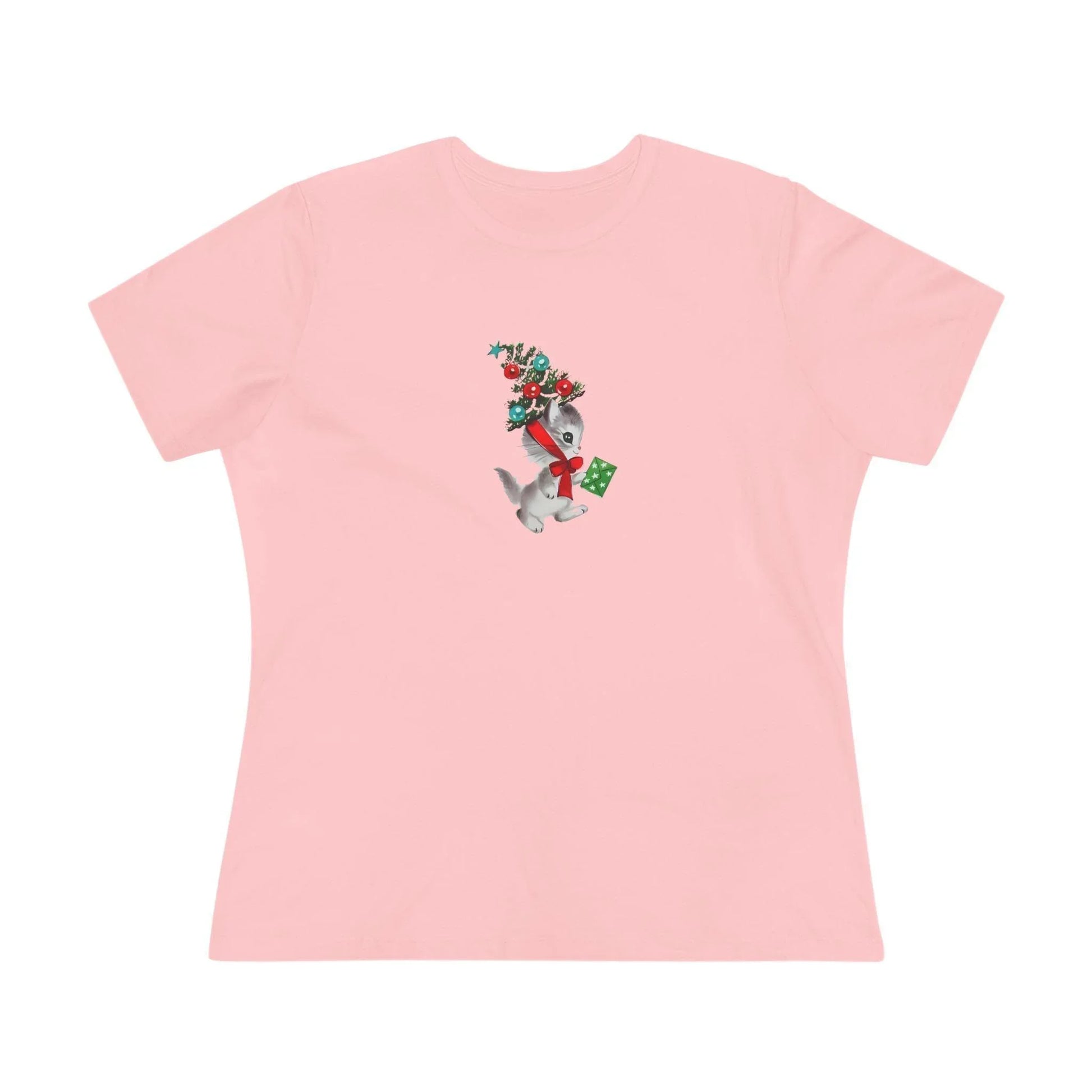 Retro Kittie with Tinsel Christmas Tree Hat - Women's Tee - Whippie's