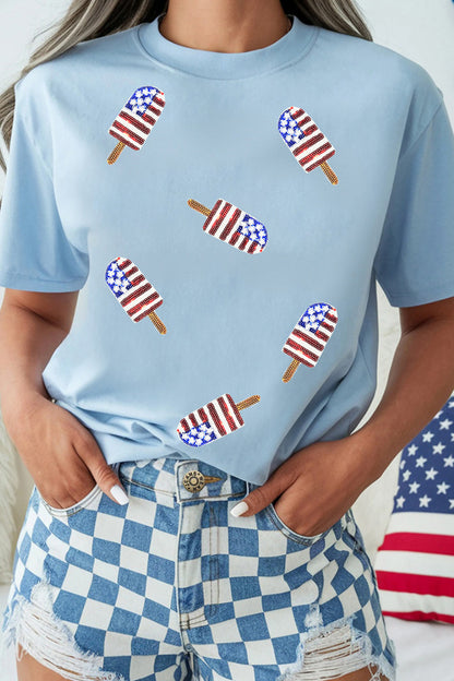 Light Blue Patriotic Sequin Popsicle T-Shirt