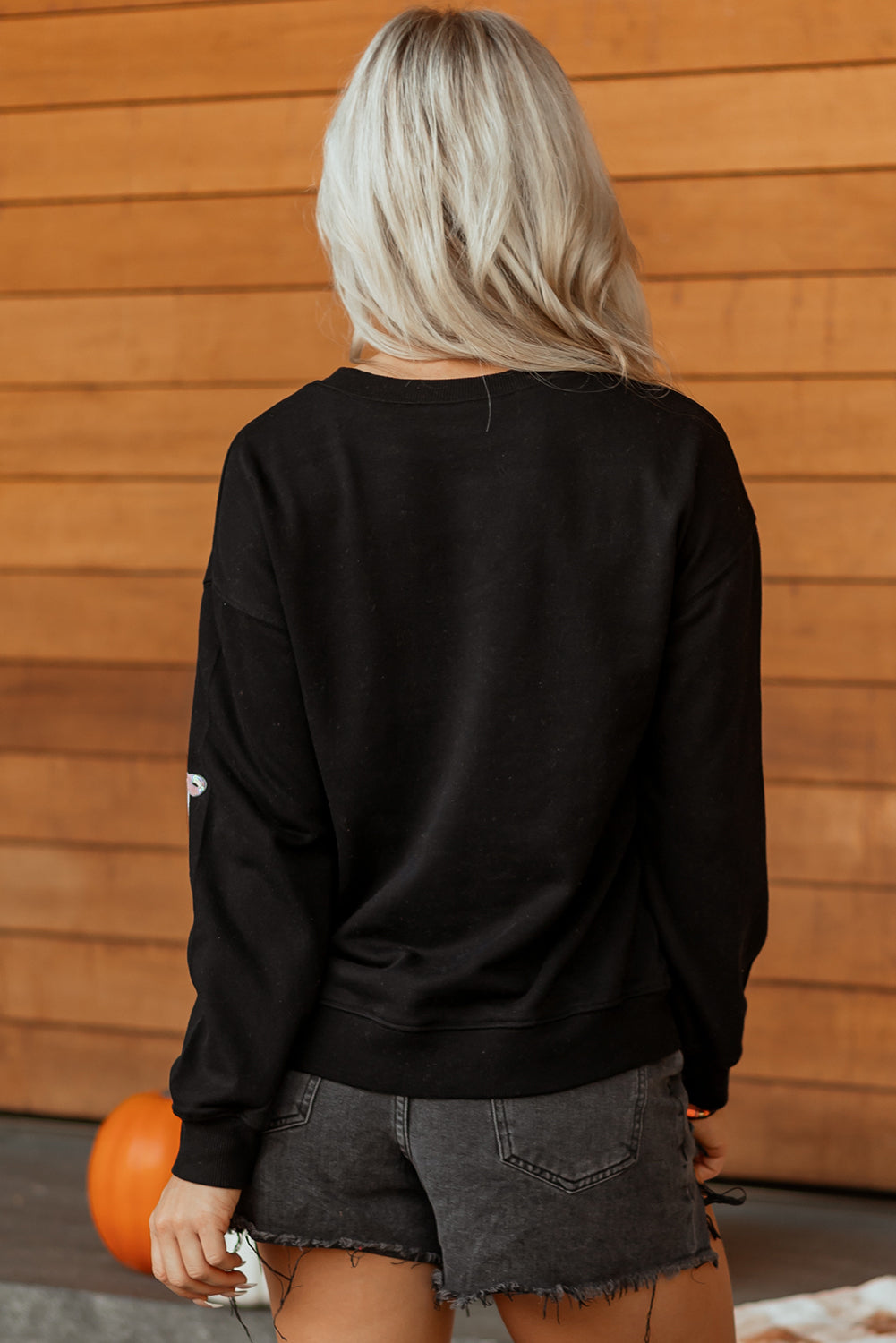 Bow Ghost Halloween Sweatshirt | Black Sequin Pullover