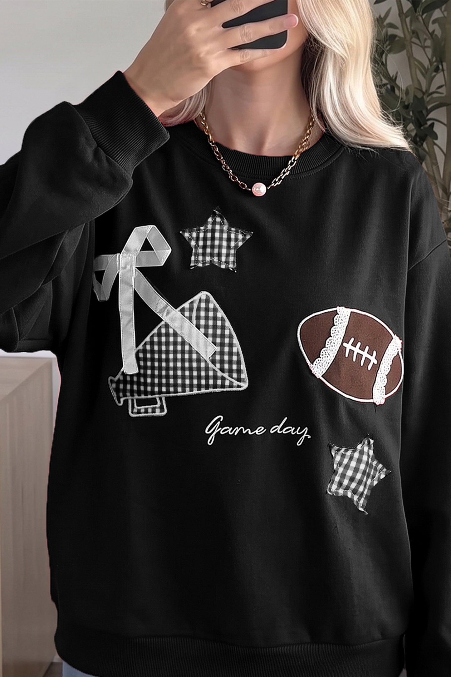 Racing Red Gingham Patch Rugby Game Day Sweatshirt