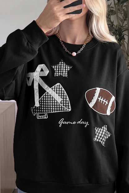 Racing Red Gingham Patch Rugby Game Day Sweatshirt