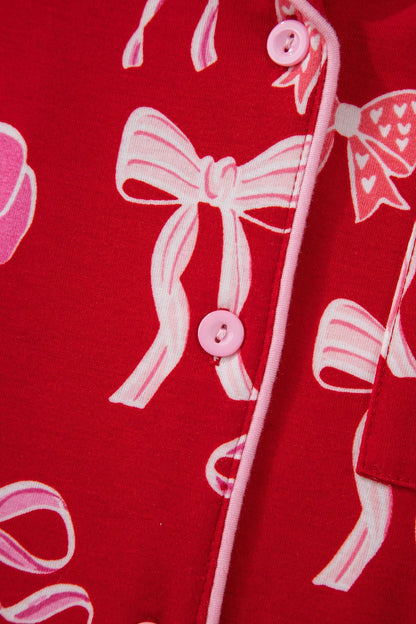 Red Sweet Bow Pajamas Ruffled Shirt Shorts Set