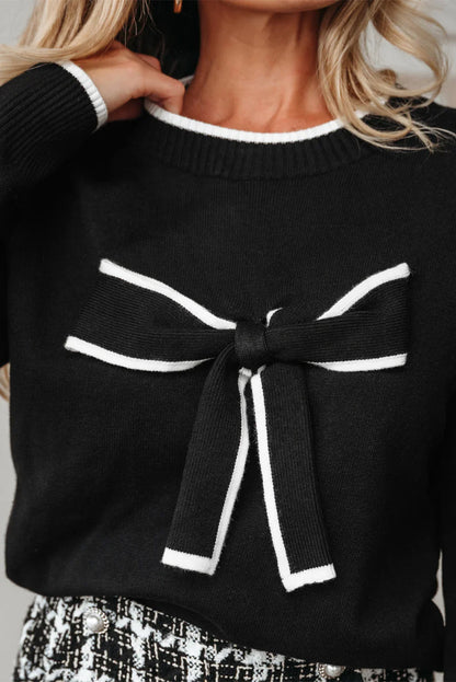 Black Contrast Bow Cropped Sweater