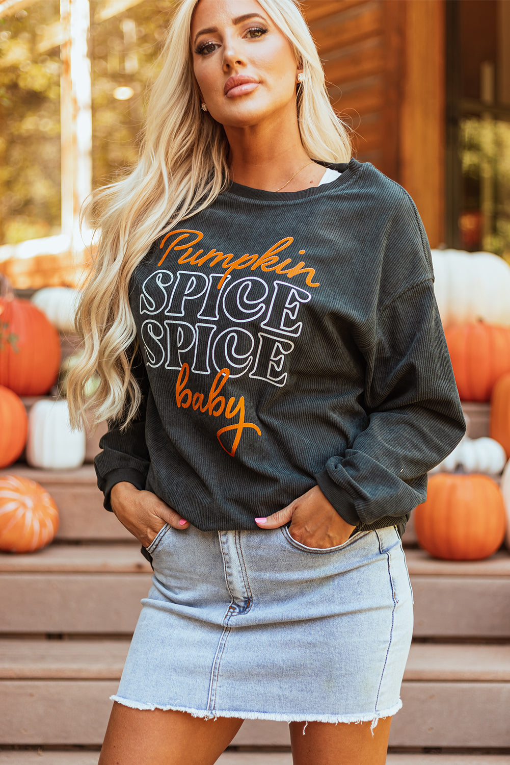 Pumpkin Spice Baby Sweatshirt | Dark Grey Textured Pullover