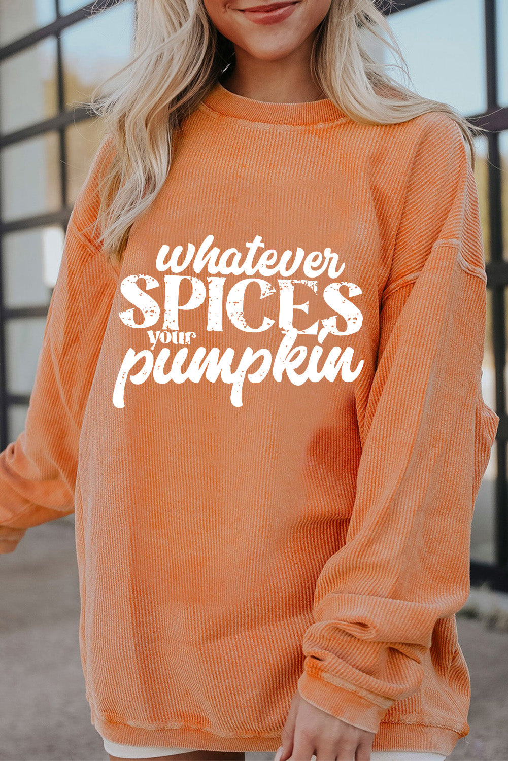 Whatever Spices Your Pumpkin Sweatshirt | Orange Corded Pullover